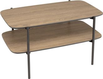 Macabane Mesa de centro rectangular con tablero doble y patas de metal negro