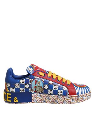 Dolce & Gabbana Portofino Carretto Printed Leather Sneakers Womens Shoes