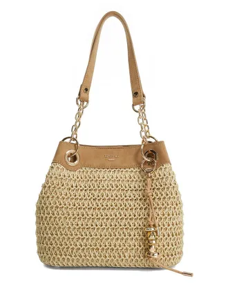 Dune London Damara Raffia Triple Compartment Shoulder Bag
