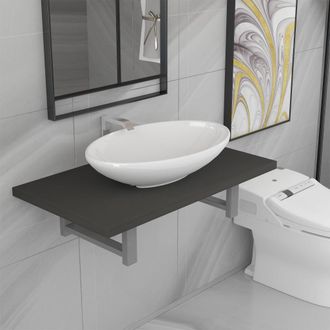 vidaXL Vidaxl - Conjunto De Muebles De Ba&ntilde;o 2 Piezas Cer&aacute;mica Gris