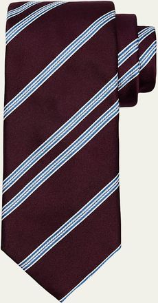 Brioni Mens Herringbone Stripe Jacquard Silk Tie
