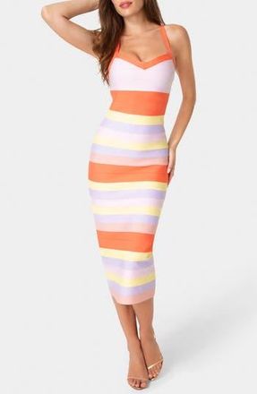 Bebe Colorblock Bandage Midi Dress in Pink Multi at Nordstrom Rack, Size X-Small