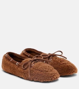 Miu Miu Suede-trimmed shearling boat shoes