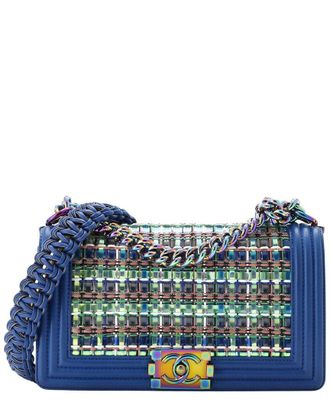 Chanel Blue Woven Pvc/Lambskin Leather Iridescent Boy, Never Carried (Authentic Pre-Loved)