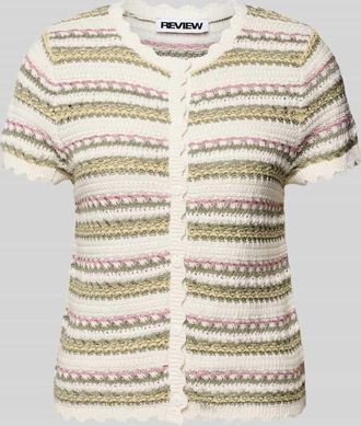 Review Gestreiftes Sticktop mit Muschelrand-Detail aus Jacquard in Weiss, Gr&ouml;&szlig;e XL