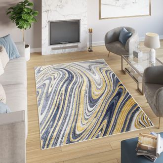 Tapiso Alfombra de polipropileno en azul, oro y crema 160x220 cm