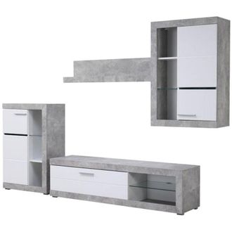 Dmora Parete Attrezzata Dongo, Mobile Soggiorno 10 Ripiani, 3 Ante, Ripiani in Vetro, 266.5x41.5x186h cm Bianco