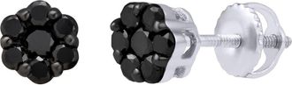 LuvMyJewelry Black Diamond Floral Stud Earrings in 10K White Gold at Nordstrom Rack
