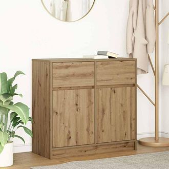 Berkfield Home Sideboard with Drawer Artisan Oak 80x34x76 cm Engineered Wood in Brown | Size: 80 x 34 x 76 cm