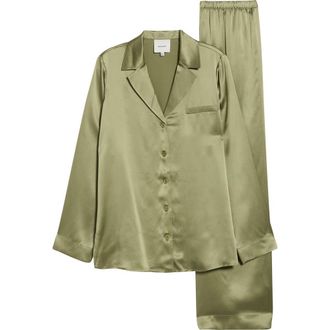 Reformation Ella Silk Pajamas in Artichoke at Nordstrom, Size X-Small
