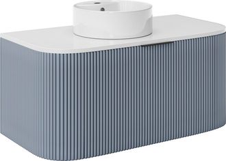 Vente-Unique Mueble de ba&ntilde;o suspendido con lavabo encastrado - Azul mate - 100 cm - LOMERI