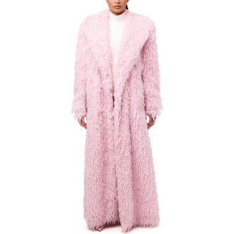 Naked Wardrobe Long Faux Feather Coat in Baby Pink at Nordstrom, Size X-Small