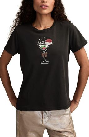 Lucky Brand Christmas Martini Embroidered Graphic T-Shirt in Jet Black at Nordstrom, Size Xx-Large