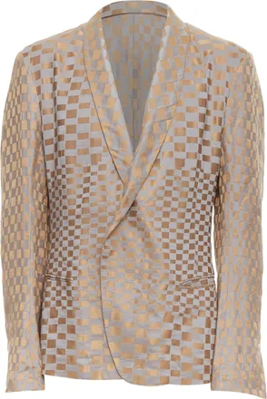 Haider Ackermann rare HAIDER ACKERMANN 2015 Runway gold silver checkered linen silk blazer XL