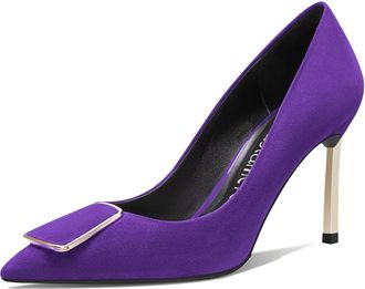 Castamere Women Stiletto High Heel Close Pointed Toe Pumps Court Shoe Slip-on Party Office Dress Cute Classic Shoes 8.5 CM Heels Purple 3.5 UK
