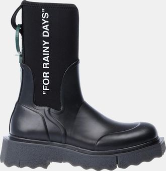 Off-white Womens Sponge Rubber Rain Boots - Sponge Rubber Rainboots - Black/Multi - Size: 5