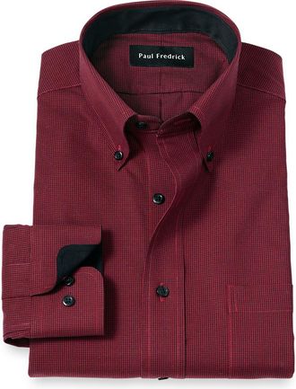 Paul Fredrick Non-iron Cotton Houndstooth Dress Shirt With Contrast Trim