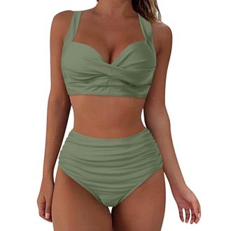 Generic Modest Swimwear Women,Womens Bikinis Set High Waisted Swimsuits for Women Sexy Push Up Bikini Top with Tummy Control Bottoms Ruched Summer Plus Size S