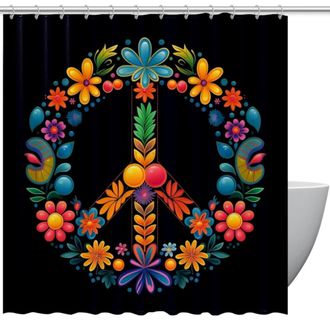 OEM Cortina De Ducha Impermeable Con Estampado Del S&iacute;mbolo De La Paz, Con Anillas Y Ganchos Met&aacute;licos, Que Mide 60 Pulgadas X 72 Pulgadas
