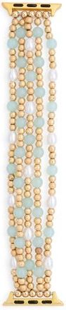 Nordstrom Rack Bead & Faux Pearl Apple Watch Watchband in Mint- White- Gold at Nordstrom Rack