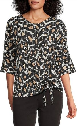 Multiples Cuffed Elbow Sleeve Tie Waist Top In Skin Multi