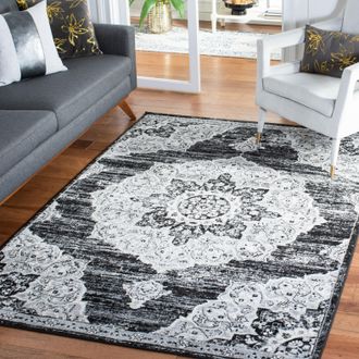 Safavieh Brentwood Machine Made Area Rug, Black / Grey Traditional Style Easy Care