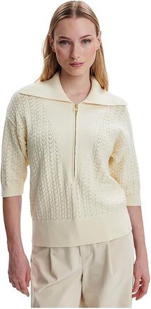 Varley Arney Half Zip Knit Polo Womens Sweater Egret : XXS, Nylon/Polyester/Viscose