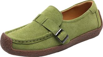 Generic British Gentlemen Style Suede Fleece Loafer Business Daily Leisure Slip On Women Casual Comfort Walking Shoe (Green, 4.5)