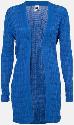 M Missoni Blue Ribbed Knit Open Front Cardigan
