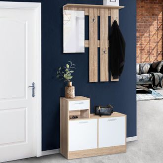 IDMarket Idmarket - Guardarropa De Entrada Con Espejo Puertas De Haya Blanca Dise&ntilde;o Paulin