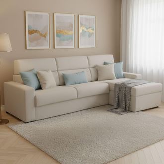Dmora Sof&aacute; Cama Con Chaise Longue Celleno, Fundas Desmontables, Hidr&oacute;fugo, Made In Italy, Almacenaje Y Multiposici&oacute;n, 280x160 Cm Beige