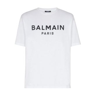 Balmain T-Shirts, male, White, XL, White Crew Neck T-shirts and Polos