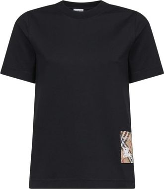 Burberry Check Label T-Shirt - Dames - T-shirts - Zwart - S - Katoen - Tops