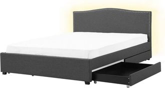 Beliani Eu King Size Bed Frame 5ft3 Storage Vintage Grey White led Montpellier