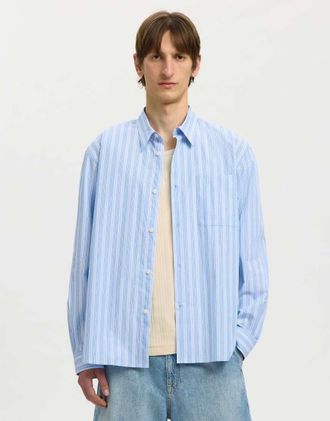Selected Camicia a maniche lunghe azzurra-Blu