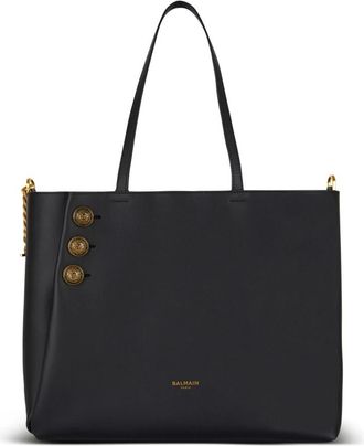 Balmain Embl&egrave;me Leren Tote Bag - Dames - Shoppers - Zwart - ONE Size - Leer - Tassen