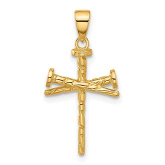 Diamond2Deal 14k Yellow Gold Polished Textured Nails Cross Pendant