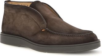 Santoni Mens Suede Slip-On Ankle Boots Dark Brown