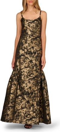 Aidan Mattox Metallic Floral Jacquard Mermaid Gown in Black/Gold at Nordstrom, Size 10