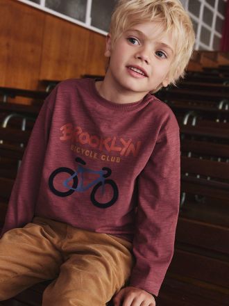 Vertbaudet Jungen Shirt mit Flockprint und Recycling-Baumwolle rosenholz