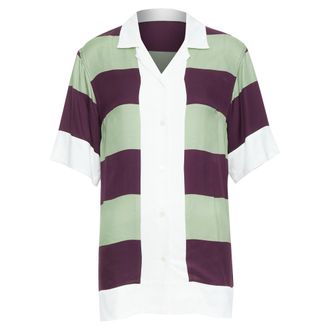 Dries Van Noten Clive 8142 green purple striped bowling shirt FR34 XS