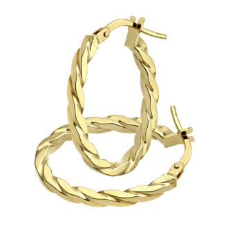 Diamant L'éternel Womens 9ct Yellow Gold Flat Striped Design Oval Hoop Earrings - One Size