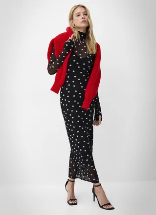 Icone Womens Polka-dot micromesh mock neck maxi dress