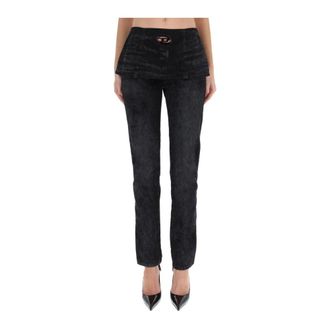 Diesel Jeans, Dames, Zwart, W24, Wide Leg Broek met Trekkoord en Cargozakken