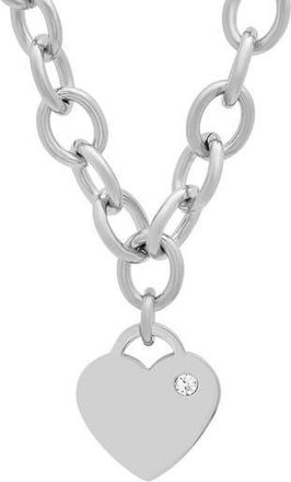 Steeltime Heart Pendant Rolo Chain Necklace in Silver at Nordstrom Rack, Size 18
