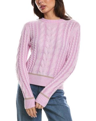 Fort&eacute; Cashmere Tipped Plaited Cable Crewneck Cashmere Sweater