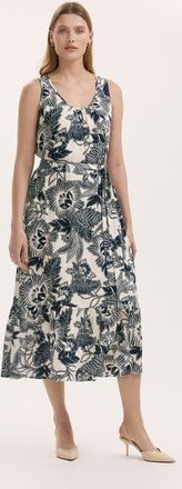 Finery Marta Linen Blend Midi Dress in Navy Flower at Nordstrom, Size 14