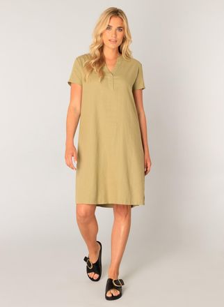 Base Level Tunikakleid BASE LEVEL Yacin, Damen, Gr. 36, N-Gr, soft army, Web, Obermaterial: 55% Leinen, 45% Viskose, gerade knielang, Serafino, Kleider Tunikakle