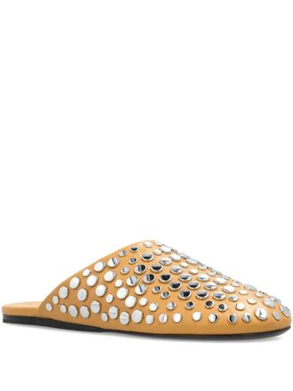 Tory Burch leather studded flat mules - women - Leather/Rubber/Leather/Leather/Brass - 6.5 - Brown