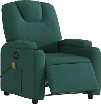 vidaXL Sill&oacute;n Reclinable De Masaje El&eacute;ctrico Tela Verde Oscuro Vidaxl